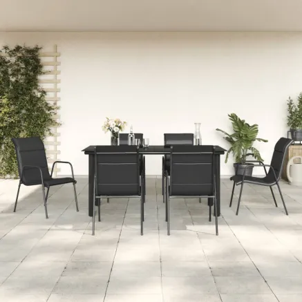 Ensemble à manger de jardin 7 pcs noir textilène et acier