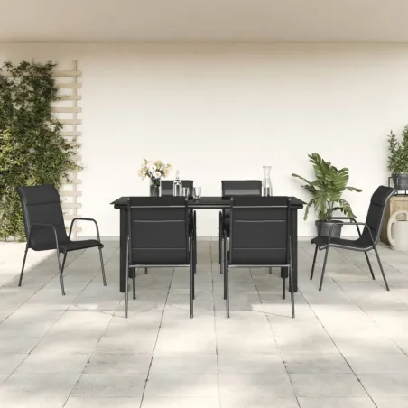 Ensemble à manger de jardin 7 pcs noir textilène et acier