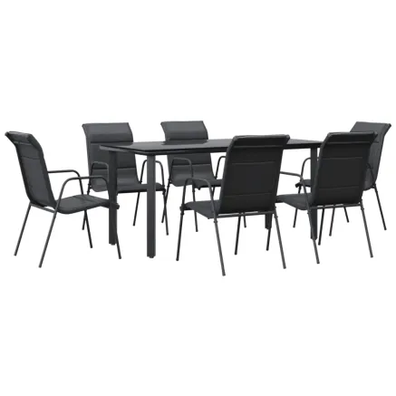Ensemble à manger de jardin 7 pcs noir textilène et acier 2