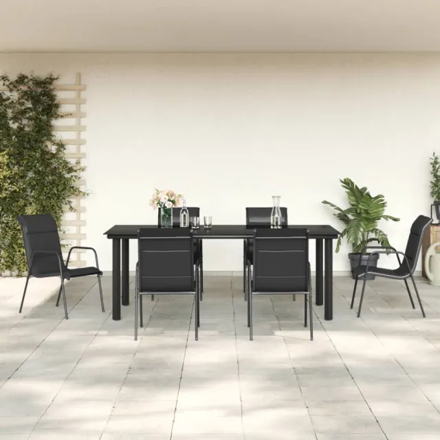 Ensemble à manger de jardin 7 pcs noir textilène et acier