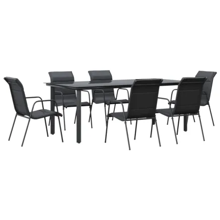 Ensemble à manger de jardin 7 pcs noir textilène et acier 2