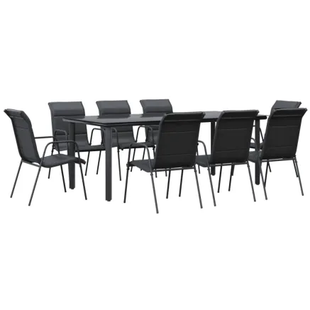 Ensemble à manger de jardin 9 pcs noir textilène et acier 2