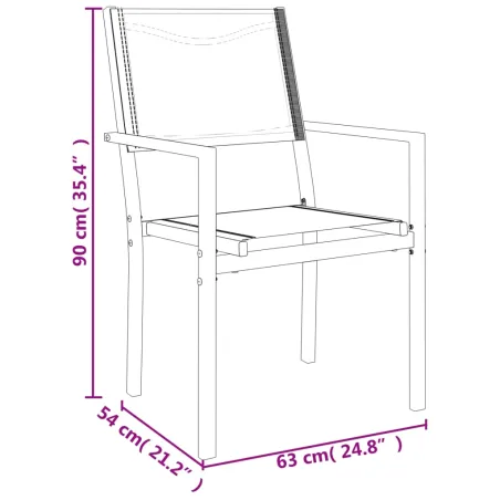 Ensemble à manger de jardin 3 pcs noir textilène et acier