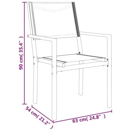 Ensemble à manger de jardin 3 pcs noir textilène et acier