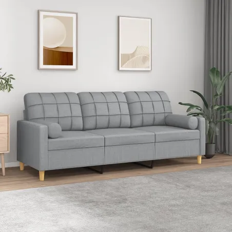 Canapé 3 places avec oreillers gris clair 180 cm tissu