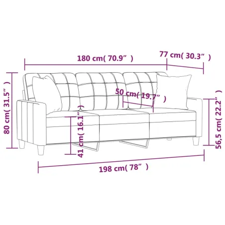 Canapé 3 places avec oreillers décoratifs noir 180cm similicuir