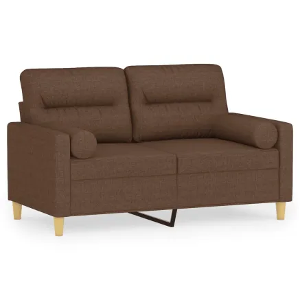 Canapé 2 places avec oreillers décoratifs marron 120 cm tissu 2