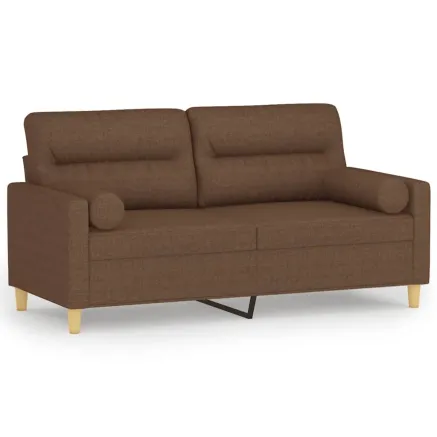 Canapé 2 places avec oreillers décoratifs marron 140 cm tissu 2
