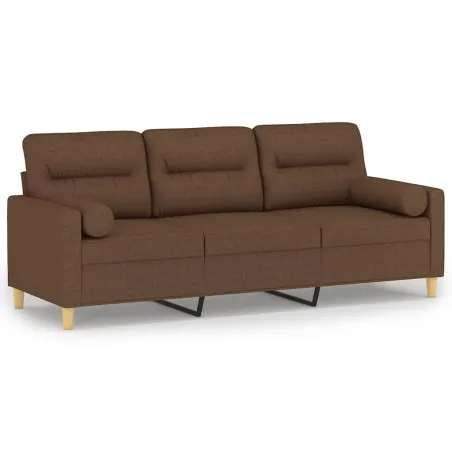 Canapé 3 places avec oreillers décoratifs marron 180 cm tissu