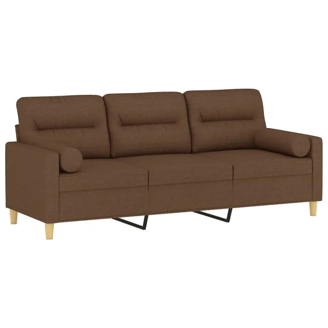 Canapé 3 places avec oreillers décoratifs marron 180 cm tissu