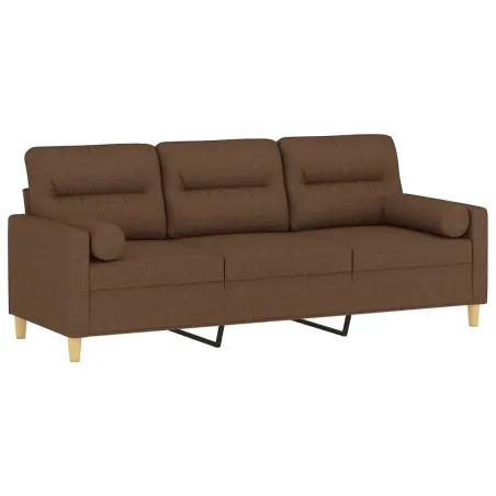 Canapé 3 places avec oreillers décoratifs marron 180 cm tissu