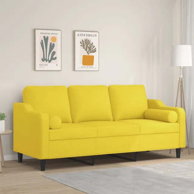 Canapé 3 places avec oreillers jaune clair 180 cm tissu