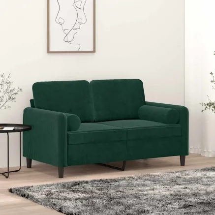 Canapé 2 places avec oreillers vert foncé 120 cm velours