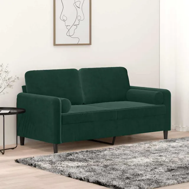 Canapé 2 places avec oreillers vert foncé 140 cm velours