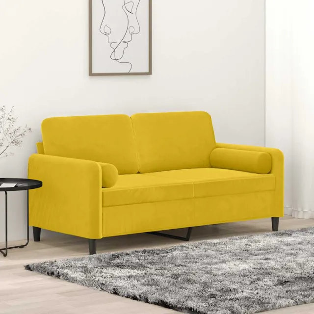 Canapé 2 places avec oreillers décoratifs jaune 140 cm velours