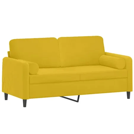 Canapé 2 places avec oreillers décoratifs jaune 140 cm velours
