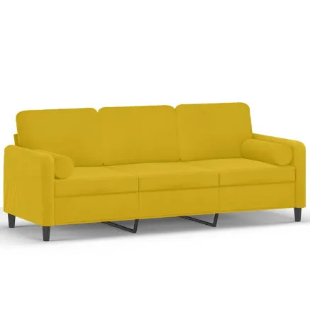Canapé 3 places avec oreillers décoratifs jaune 180 cm velours 2