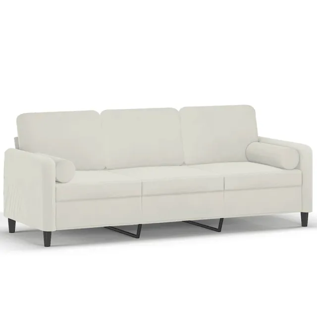 Canapé 3 places avec oreillers décoratifs crème 180 cm velours