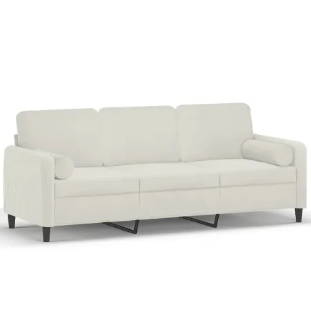 Canapé 3 places avec oreillers décoratifs crème 180 cm velours