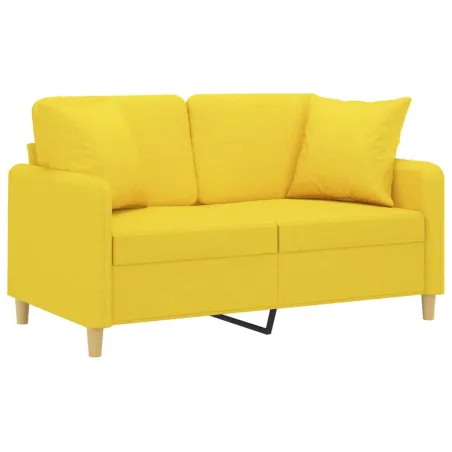 Canapé 2 places avec oreillers jaune clair 120 cm tissu