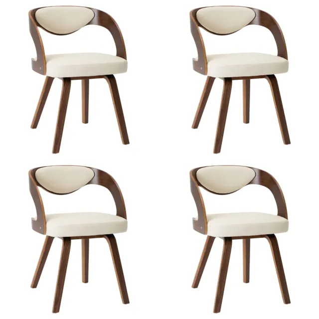 Chaises à manger lot de 4 crème bois courbé et similicuir