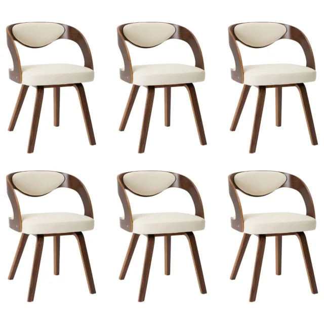 Chaises à manger lot de 6 crème bois courbé et similicuir