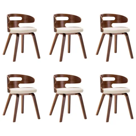 Chaises à manger lot de 6 crème bois courbé et similicuir