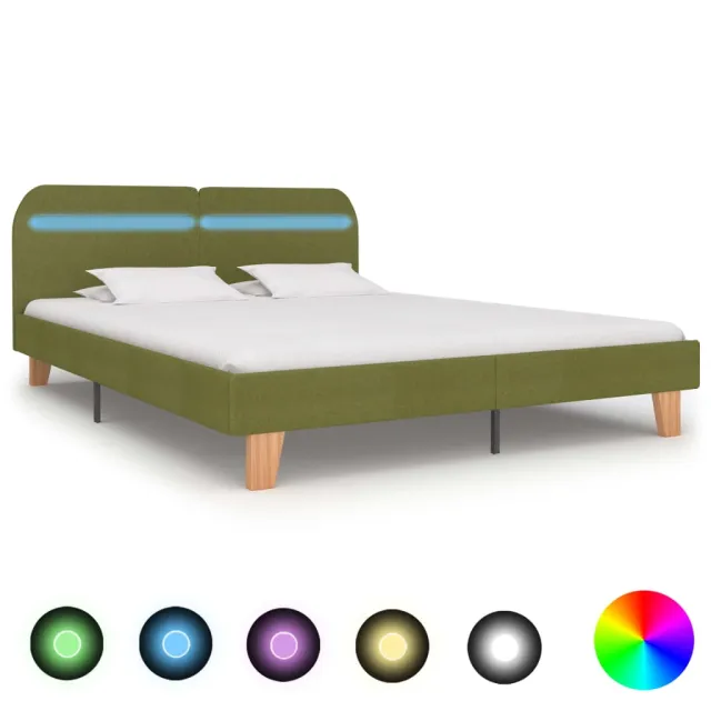 Cadre de lit avec LED sans matelas vert tissu 180x200 cm