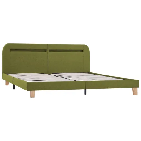 Cadre de lit avec LED sans matelas vert tissu 180x200 cm