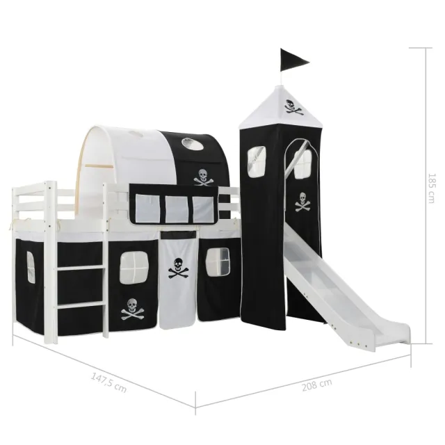 Lit mezzanine d'enfants avec toboggan et échelle Pin 97x208 cm