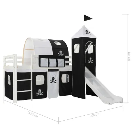 Lit mezzanine d'enfants avec toboggan et échelle Pin 97x208 cm