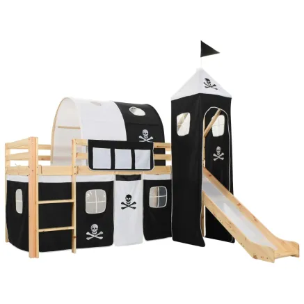 Lit mezzanine d'enfants avec toboggan et échelle Pin 97x208 cm