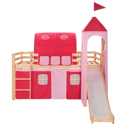 Lit mezzanine d'enfants avec toboggan et échelle Pin 208x230 cm 2
