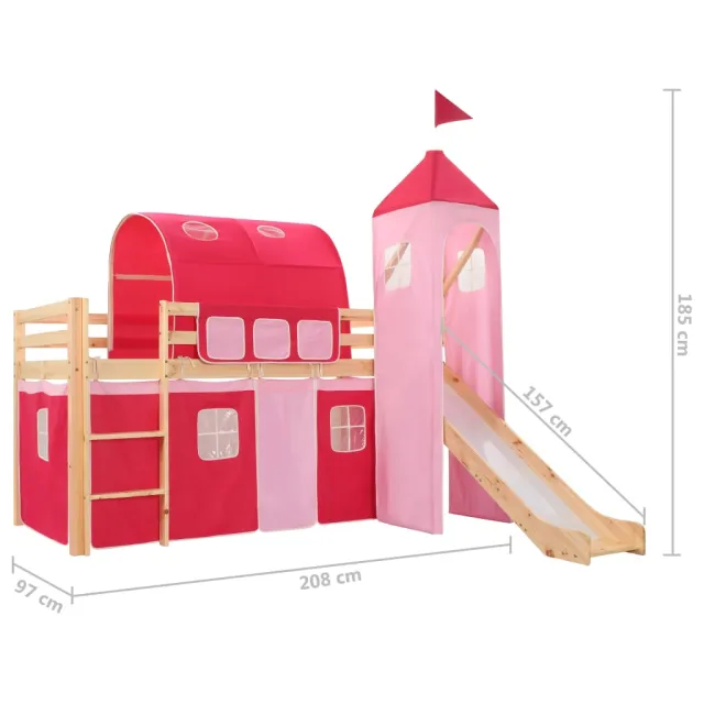 Lit mezzanine d'enfants avec toboggan et échelle Pin 208x230 cm