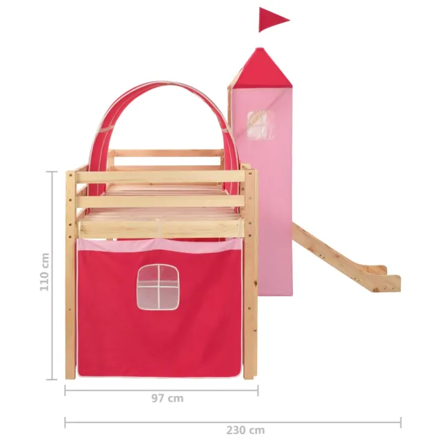 Lit mezzanine d'enfants avec toboggan et échelle Pin 208x230 cm