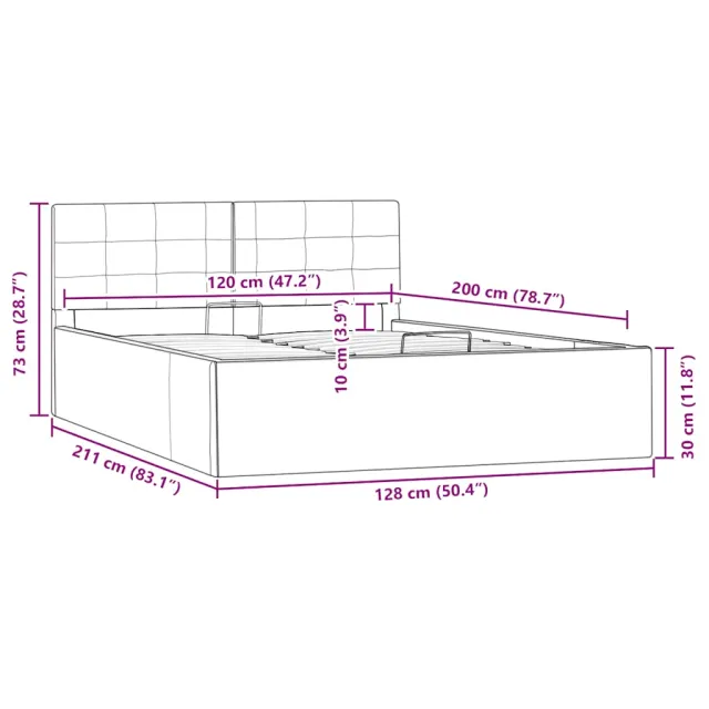 Cadre de lit à rangement hydraulique sans matelas 120x200 cm