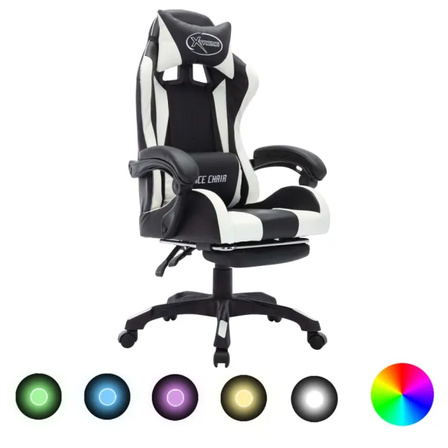 Fauteuil de jeux vidéo avec LED RVB Blanc et noir Similicuir