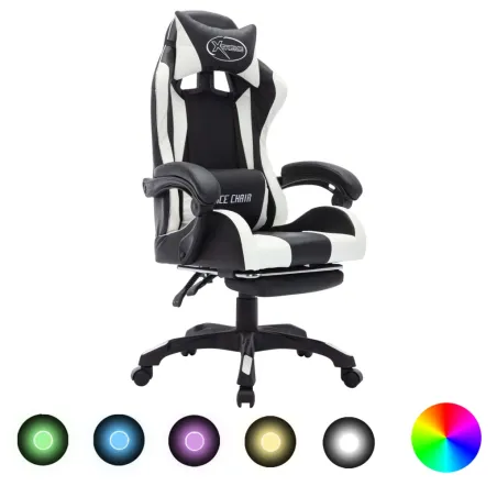 Fauteuil de jeux vidéo avec LED RVB Blanc et noir Similicuir