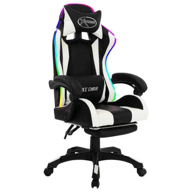 Fauteuil de jeux vidéo avec LED RVB Blanc et noir Similicuir