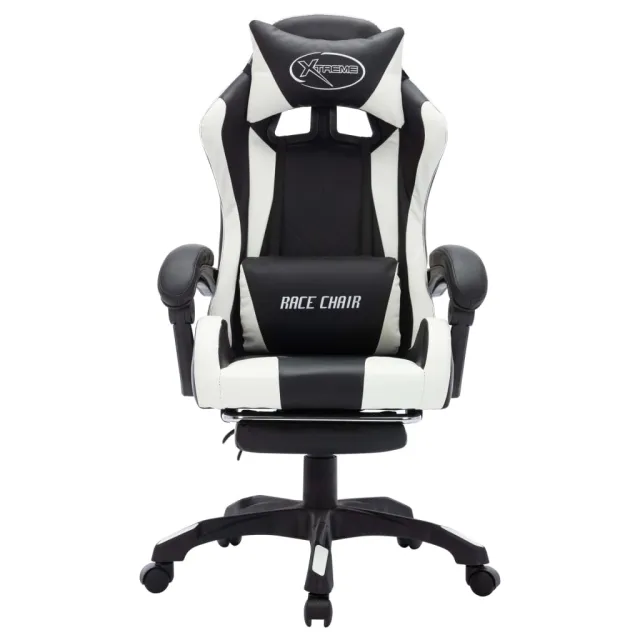 Fauteuil de jeux vidéo avec LED RVB Blanc et noir Similicuir