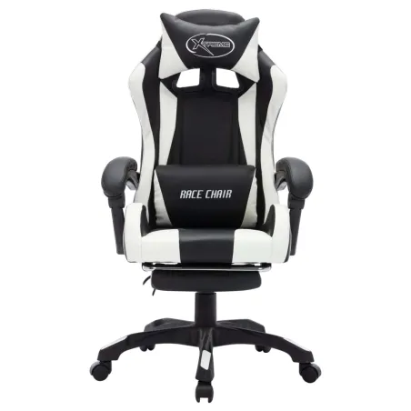 Fauteuil de jeux vidéo avec LED RVB Blanc et noir Similicuir