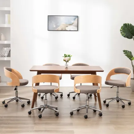 Chaises pivotantes à manger lot de 6 taupe bois courbé et tissu