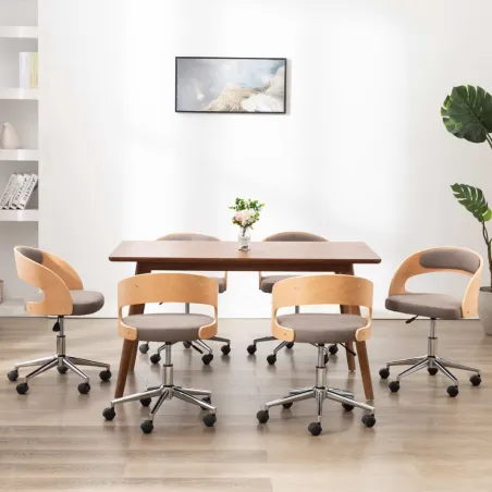Chaises pivotantes à manger lot de 6 taupe bois courbé et tissu