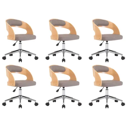 Chaises pivotantes à manger lot de 6 taupe bois courbé et tissu 2