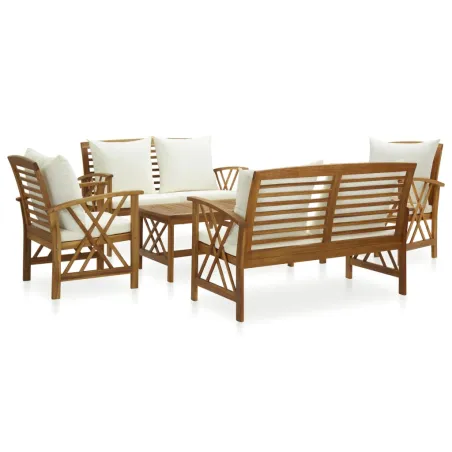 Salon de jardin 5 pcs avec coussins Bois d'acacia solide