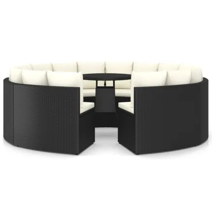 Salon de jardin 9 pcs avec coussins Résine tressée Noir 2