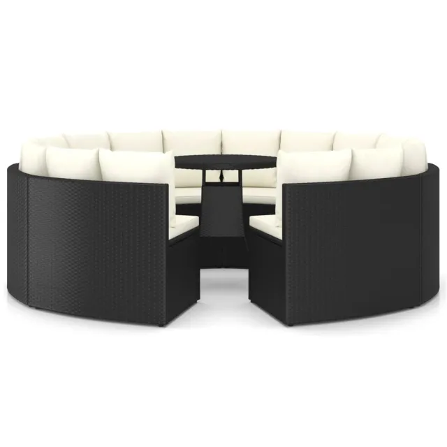 Salon de jardin 9 pcs avec coussins Résine tressée Noir