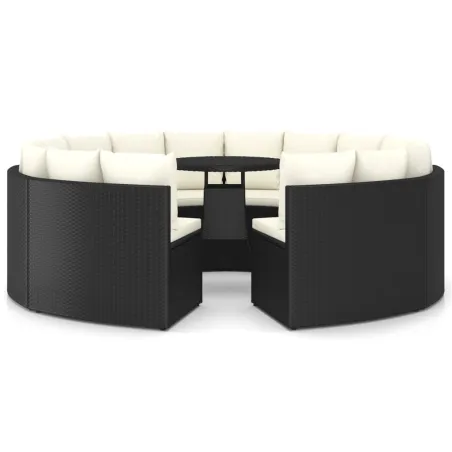 Salon de jardin 9 pcs avec coussins Résine tressée Noir