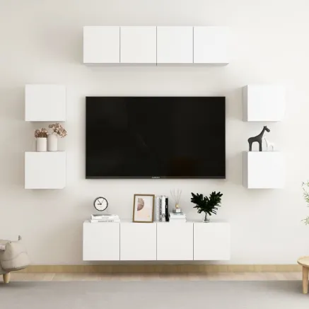Ensemble de meubles TV 8 pcs Blanc Bois d'ingénierie
