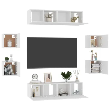 Ensemble de meubles TV 8 pcs Blanc Bois d'ingénierie